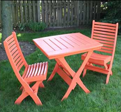 Cypress Folding Table w/ 2 Folding Chairs in Coral 