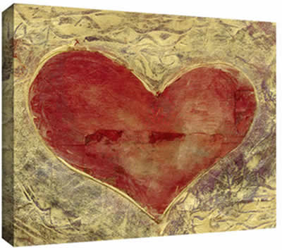 Red Heart on Gold Canvas