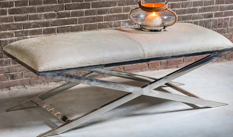 GRENA Chrome Stool with Gray Cowhide