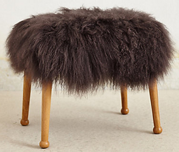 Luxe Fur Stool in Gray-Mongolian Sheepskin